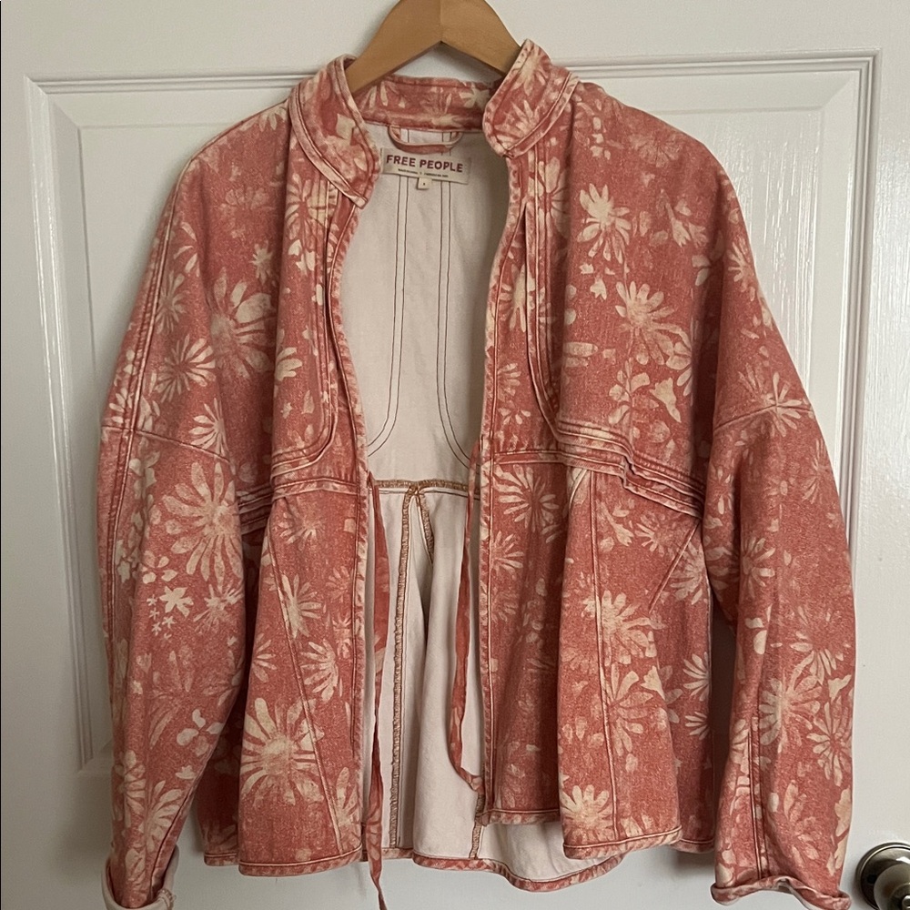 Free People Coral Floral Utility Jacket
